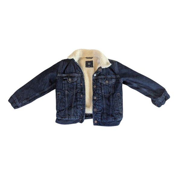 Gap Jean Jacket Kid Denim Sherpa Lined Small (6/7) Button Blue - Picture 1 of 5